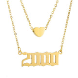 Personalized Heart Number 2 Layered Necklace, Year 1991-2008 Birthday Gift