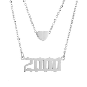Personalized Heart Number 2 Layered Necklace, Year 1991-2008 Birthday Gift