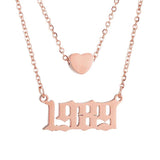Personalized Heart Number 2 Layered Necklace, Year 1991-2008 Birthday Gift