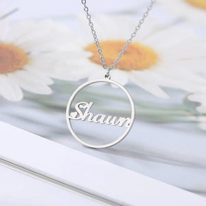Circle NameNecklace Geometric Jewelry Stainless Steel Chain Private