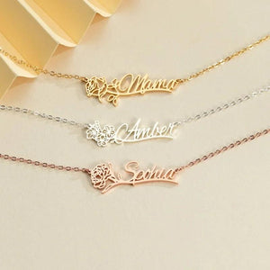 Month Flower Name Necklace With Ribbon Necklace Birthday For Women Girl Jewelry