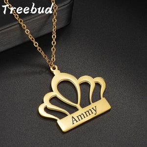 Treebud Crown Name Necklace For Women Girl Stainless Steel