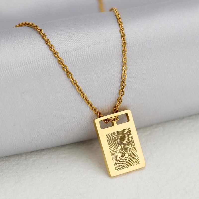Geometric Fingerprint Necklace Stainless Steel Thumbprint Pendant