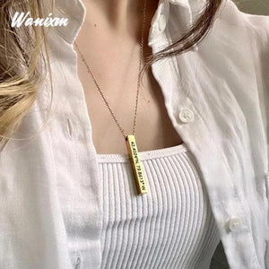 Personalized Engraved Date Necklace Square Bar Pendant Name Jewelry