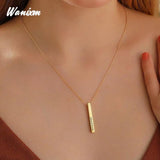 Personalized Engraved Date Necklace Square Bar Pendant Name Jewelry