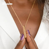 Personalized Engraved Date Necklace Square Bar Pendant Name Jewelry