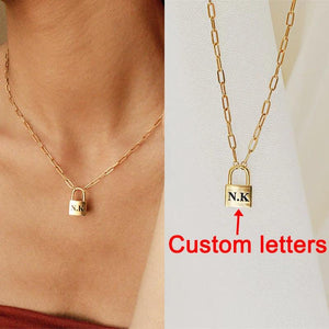 Padlock Lock Initial Letter Necklace Women Stainless Steel Jewelry