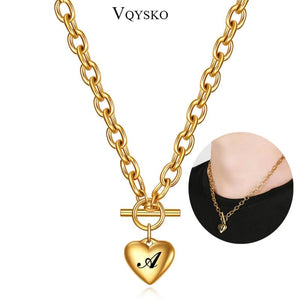 Heart Pendant Initial Letter Necklace Stainless Steel Charm Choker