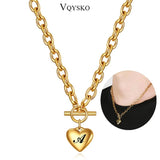 Heart Pendant Initial Letter Necklace Stainless Steel Charm Choker