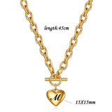 Heart Pendant Initial Letter Necklace Stainless Steel Charm Choker