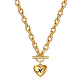 Heart Pendant Initial Letter Necklace Stainless Steel Charm Choker