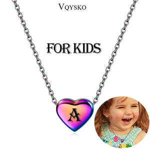 Kids A-Z 26 Letter Chain Necklace Stainless Steel Rainbow Heart Initial