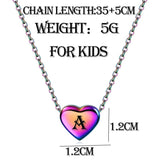 Kids A-Z 26 Letter Chain Necklace Stainless Steel Rainbow Heart Initial