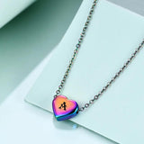 Kids A-Z 26 Letter Chain Necklace Stainless Steel Rainbow Heart Initial