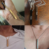 Personalized Vertical Bar Name Necklace 3D Engraving Stainless Steel Jewelry