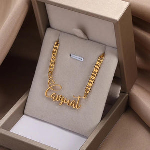 Vintage Personalized Nameplate Necklace with Heart Charm
