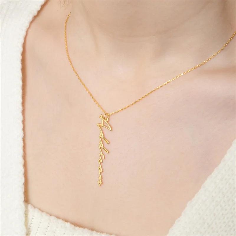 Personalized Name Necklace Stainless Steel Vertical Letter Pendant