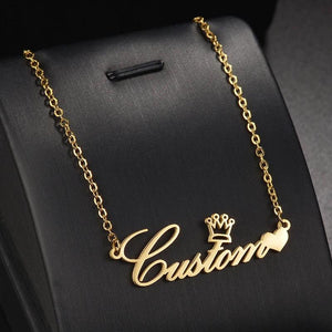 Treebud Crown Heart Necklace For Women Stainless Steel Personalized Nameplate