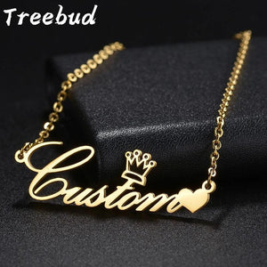 Treebud Crown Heart Necklace For Women Stainless Steel Personalized Nameplate