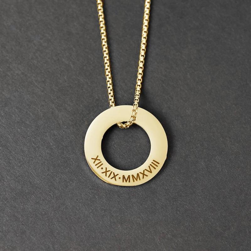 Men's Stainless Steel Name Necklace Round Engraved Letter Personalized Gift