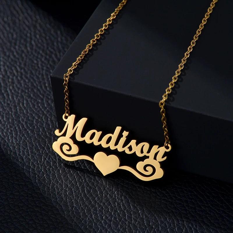 Personalized Love Heart Nameplate Necklace for Women Stainless Steel Jewelry