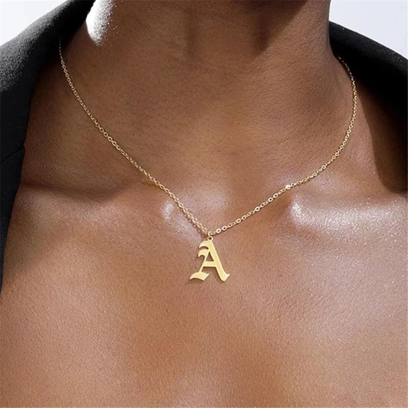 Goth Old English Initial Letter Necklace Stainless Steel A-Z Choker Vintage BFF