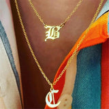 Goth Old English Initial Letter Necklace Stainless Steel A-Z Choker Vintage BFF