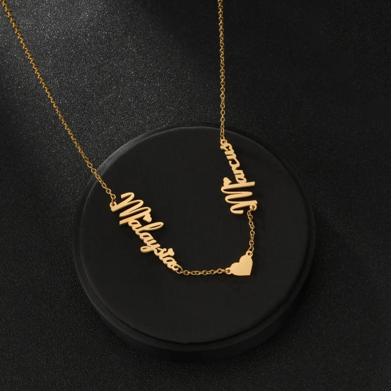 Acheerup Double Names Heart Necklace Stainless Steel Jewelry Party Gift