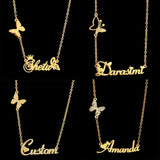Personalized Name Stainless Steel Women Necklace Zircon Butterfly Pendant