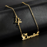 Personalized Name Stainless Steel Women Necklace Zircon Butterfly Pendant