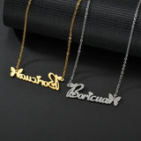 Personalized Name Stainless Steel Women Necklace Zircon Butterfly Pendant