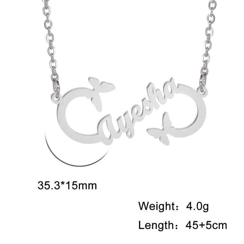 Lemegeton Infinity Name Necklace Butterfly Choker Women Stainless Steel Jewelry