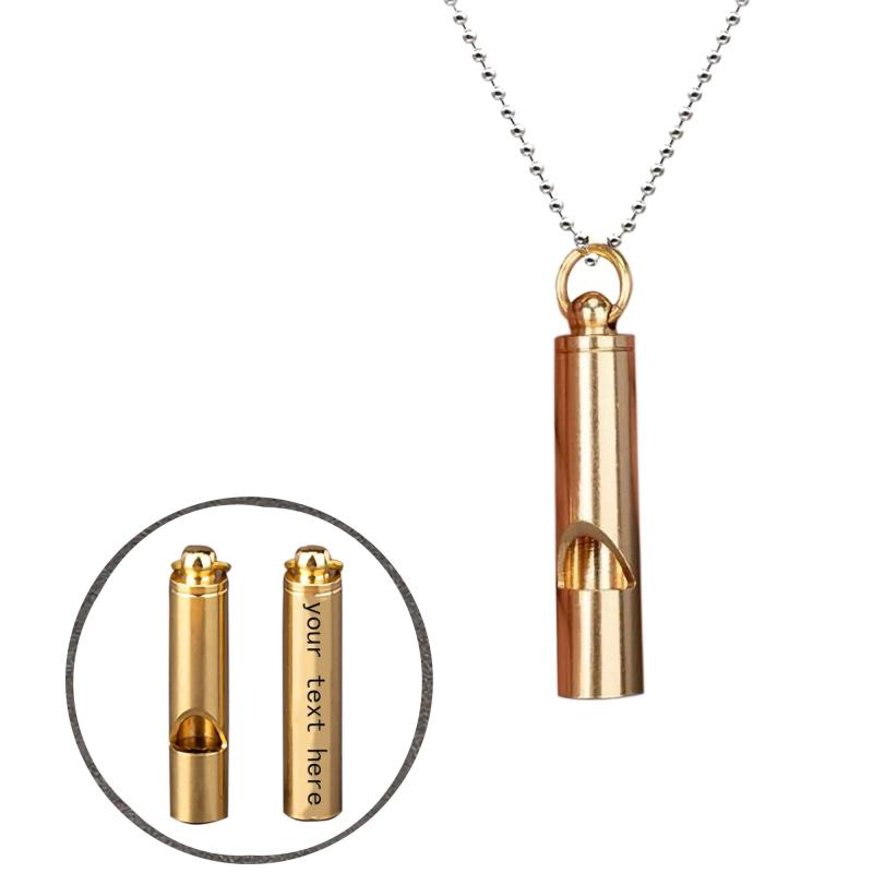 Personalized Brass Whistle Necklace Children Anti-lost Engraved Text