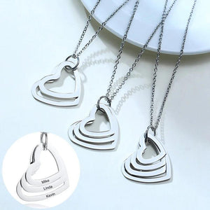 Personalized Family Necklace Triple Heart Engraved Names Stainless Steel