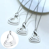 Personalized Family Necklace Triple Heart Engraved Names Stainless Steel