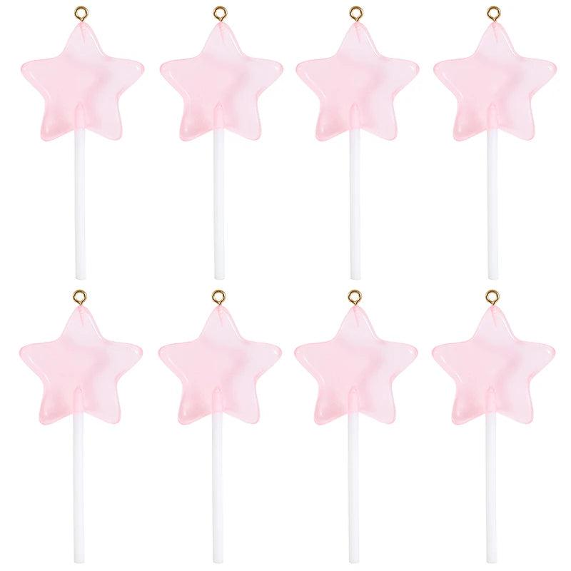 10pcs Glitter Star Lollipop Resin Charms DIY Keychain Necklace
