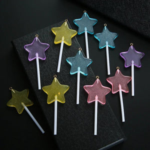 10pcs Glitter Star Lollipop Resin Charms DIY Keychain Necklace