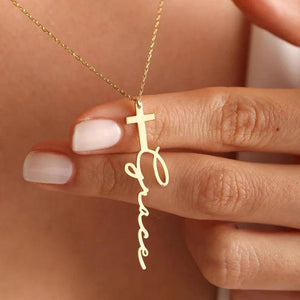 Stainless Steel Cross Necklace with Name Pendant