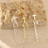Stainless Steel Cross Necklace with Name Pendant