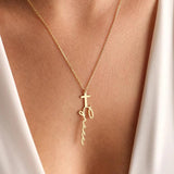 Stainless Steel Cross Necklace with Name Pendant