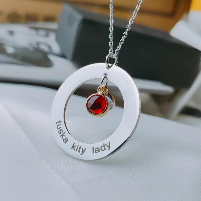 Personalized Birthstone Name Necklace Stainless Steel Pendant Necklace