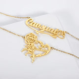 Personalized Rose Heart Name Necklace Stainless Steel Chain