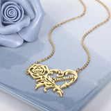 Personalized Rose Heart Name Necklace Stainless Steel Chain
