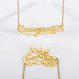 Personalized Rose Heart Name Necklace Stainless Steel Chain