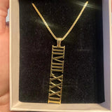 Personal Roman Numeral Date Necklace 18K Solid - Special Engraved Gift