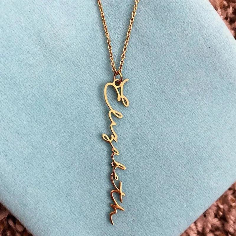Handwriting Pendant Necklace Stainless Steel Vertical Custom Name Choker