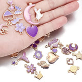 30pcs Mixed Enamel Purple Charms Flowers Moon Fruit Heart Alloy Pendants