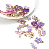 30pcs Mixed Enamel Purple Charms Flowers Moon Fruit Heart Alloy Pendants