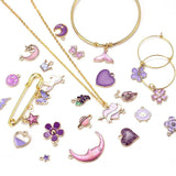 30pcs Mixed Enamel Purple Charms Flowers Moon Fruit Heart Alloy Pendants