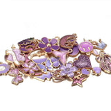 30pcs Mixed Enamel Purple Charms Flowers Moon Fruit Heart Alloy Pendants